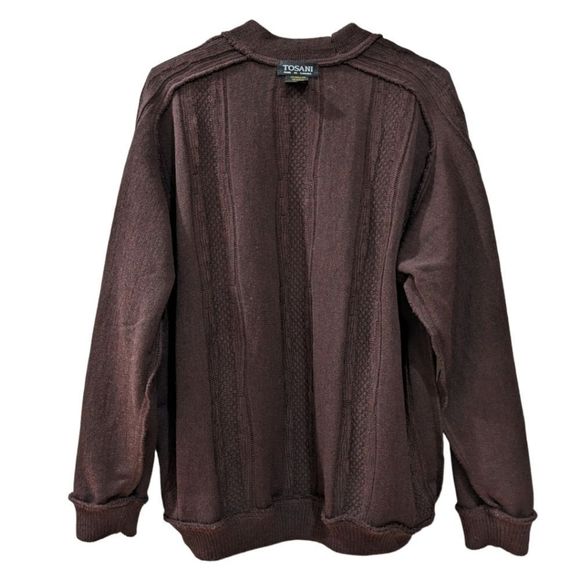 Tosani Canada Men's Wool & Acrylic Knit Sueded Sweater Brown & Burgundy Size L - Picture 5 of 7